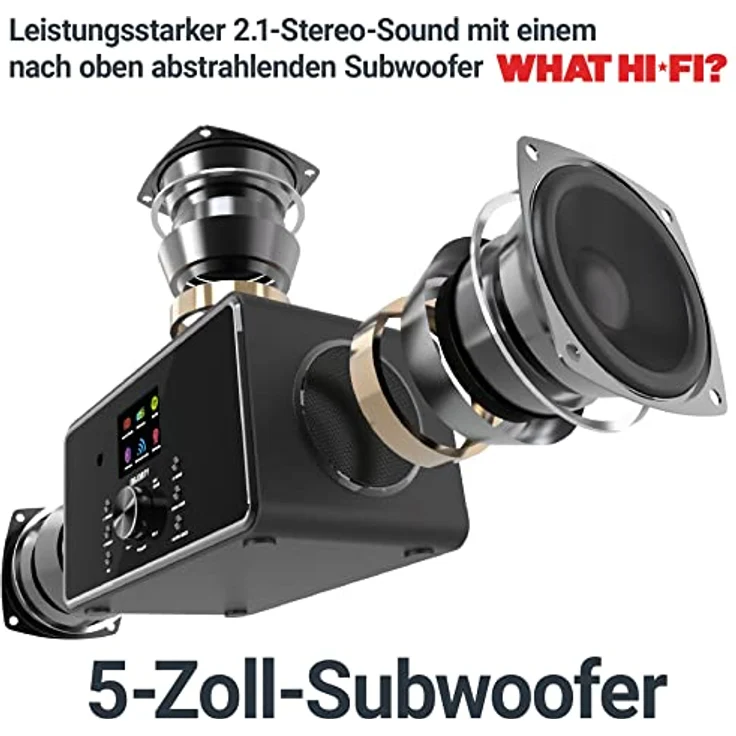 MAJORITY Bard Internetradio WLAN | DAB Radio mit Bluetooth | Küchenradio 100 Watt 2.1-Lautsprecher mit Subwoofer | DAB Plus Radio | Digitalradio DAB Plus mit Fernbedienung, Schwarz – Bild 3