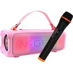 N-Gear Blazooka 703 Rosa Bluetooth Lautsprecher - Tragbar, kabellos, inkl. Mikrofon & Disco Licht, 100W, 5h Spielzeit