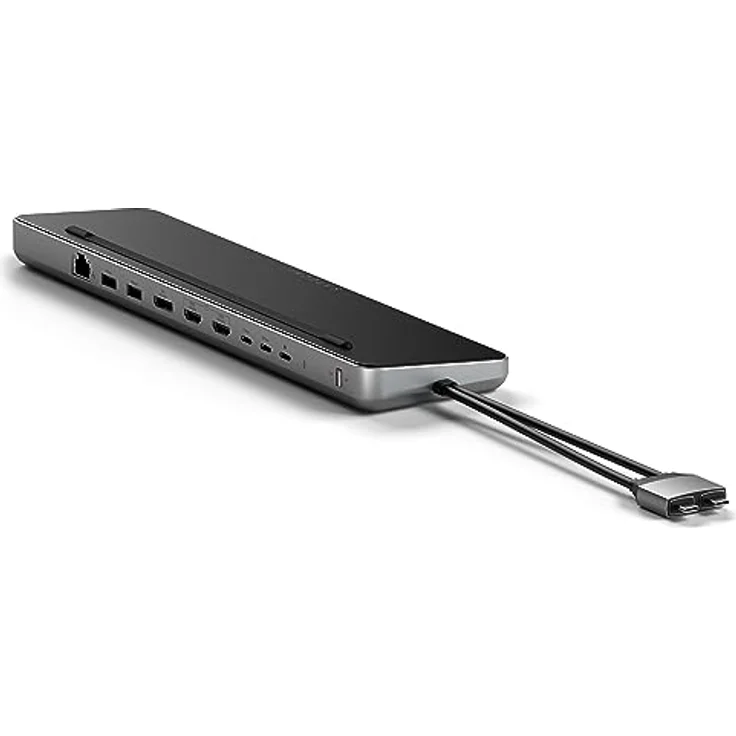 SATECHI Dual USB C Docking Station, mit 2 HDMI-Anschlüssen, Display Port, USB C- und USB A-Datenanschlüssen, 1 Ethernet-Anschluss, SATA- und NVMe-SSD-Gehäuse – Für MacBook Pro/Air und Typ-C-Geräte – Bild 1