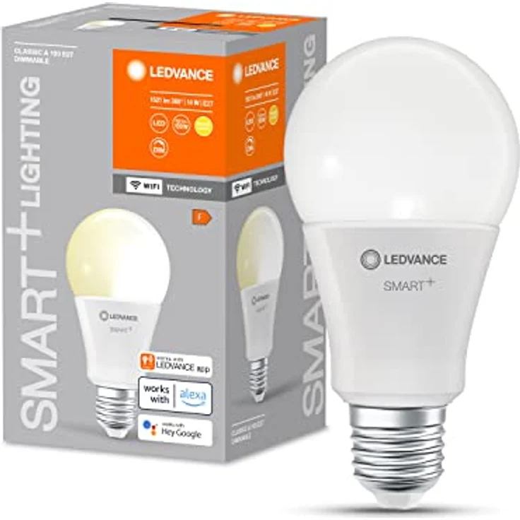 LEDVANCE Smarte LED-Lampe mit WiFi Technologie, Sockel E27, Dimmbar, Warmweiß (2700 K), ersetzt Glühlampen mit 100 W, SMART+ WiFi Classic Dimmable, 1er-Pack – Bild 4