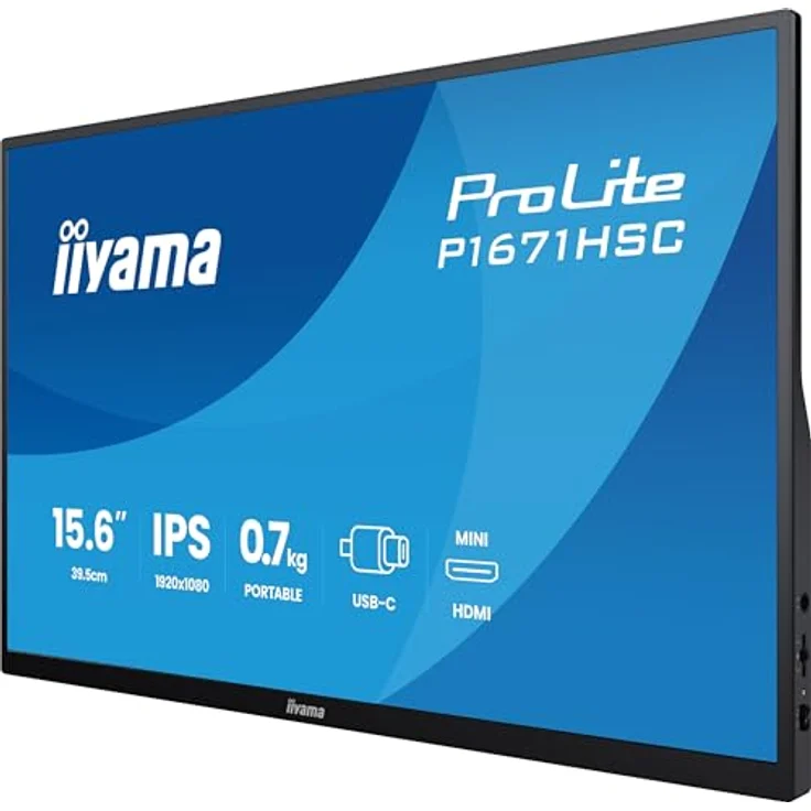 iiyama Prolite P1671HSC-B1, tragbarer 15,6" Full-HD IPS Monitor mit USB-C, integrierten Lautsprechern und Lederhülle, schwarz – Bild 5