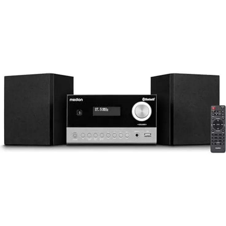 MEDION E64088 Micro Audio System Kompaktanlage (DAB+, CD-Player, Bluetooth, USB Anschluss, LCD-Display) in Schwarz