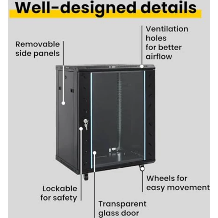 vidaXL Netzwerkschrank, Schwarz, 60 x 60 x 80 cm, aus Stahl, mit Speicher – Bild 4