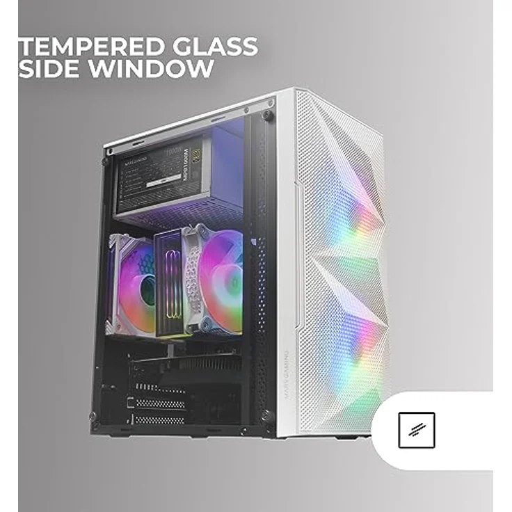 Mars Gaming MC-ME Weiß, Kompaktes MicroATX-Gaming-Gehäuse mit gehärtetem Seitenfenster, Total-Mesh-Frontdesign und 2x 120mm FRGB-Lüfter – Bild 4