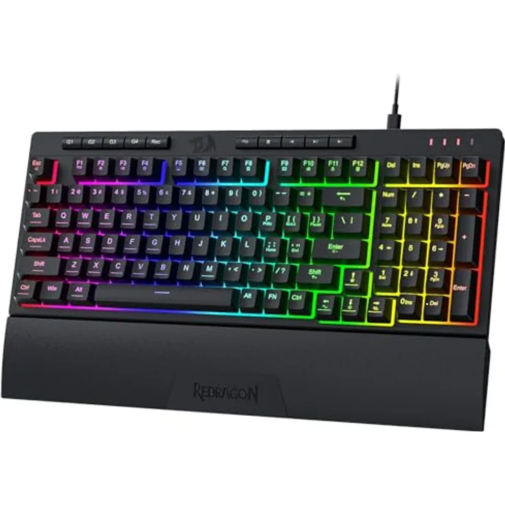 Redragon K515 Shiva RGB Membrane Gaming Tastatur, 98 Tasten mit linearer Schalter-Technologie, RGB-Hintergrundbeleuchtung, 4 Makrotasten, abnehmbare Handballenauflage, US Layout
