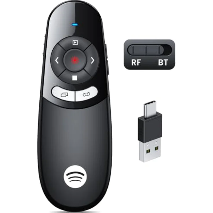 HASACOOL USB-C Presenter, kabellose PowerPoint Fernbedienung mit 2.4GHz+Bluetooth, 200m Laserpointer & 30m Reichweite, USB-A/C Receiver, Plug & Play für Windows/Mac/Linux/Android – Bild 1