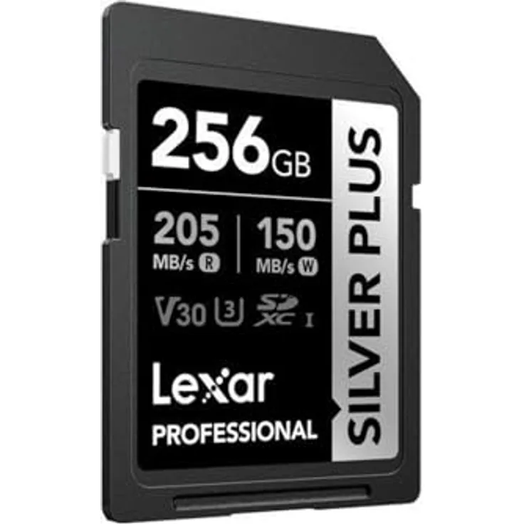 Lexar Professional Silver Plus 256GB SDXC V30 UHS-I SD-Karte, schwarz/silber, 205 MB/s Lesegeschwindigkeit, 150 MB/s Schreibgeschwindigkeit, stoßfest und temperaturbeständig