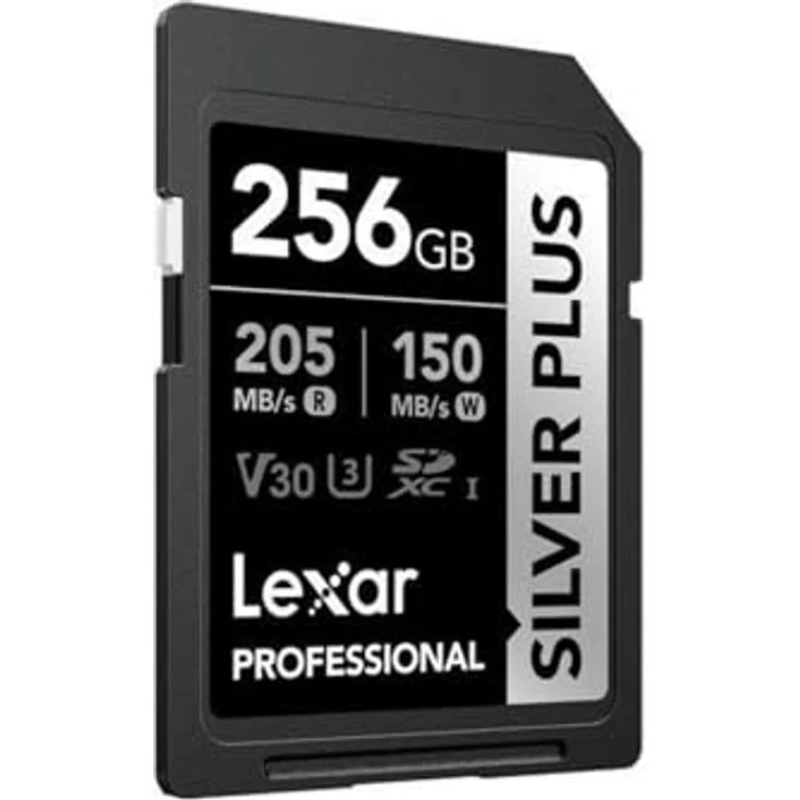 Lexar Professional Silver Plus 256GB SDXC V30 UHS-I SD-Karte, schwarz/silber, 205 MB/s Lesegeschwindigkeit, 150 MB/s Schreibgeschwindigkeit, stoßfest und temperaturbeständig – Bild 1