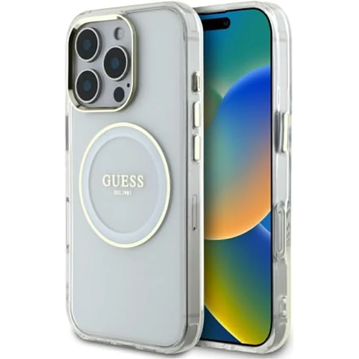 CG MOBILE Guess IML Metal Colored Circle Classic Logo Hülle, kompatibel mit MagSafe für iPhone 16 Pro Max, Weiß, Hartschalenkoffer aus TPU/PC – Bild 1