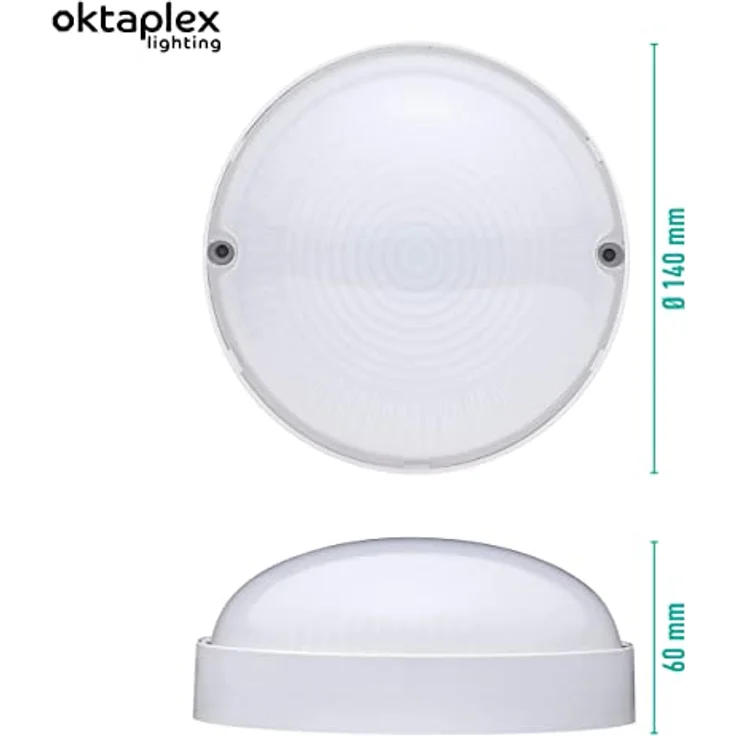 Oktaplex LED Kellerlampe IP65 Badlampe weiß 9W 800lm 4000K Deckenleuchte Wasserfest Außenleuchte – Bild 4