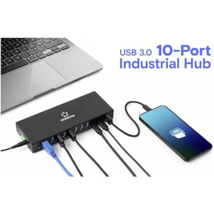Renkforce RF-7403762 USB-Hub 10 Port USB-A, USB-C® mit 5 GBit/s für industrielle Anwendungen, schwarz – Bild 4