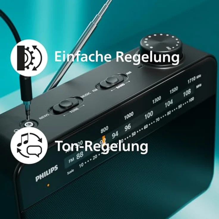 Philips TAR2509 FM-/MW-Kofferradio, klare Empfangsqualität, tragbares Design, schwarz – Bild 5