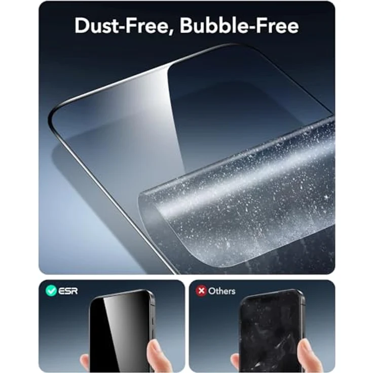 ESR Armorite Displayschutzfolie für iPhone 16 Plus/15 Plus, gehärtetes Glas, 3 Stück, blasen- und staubfrei, militärischer Schutz, inkl. Montagewerkzeug – Bild 4