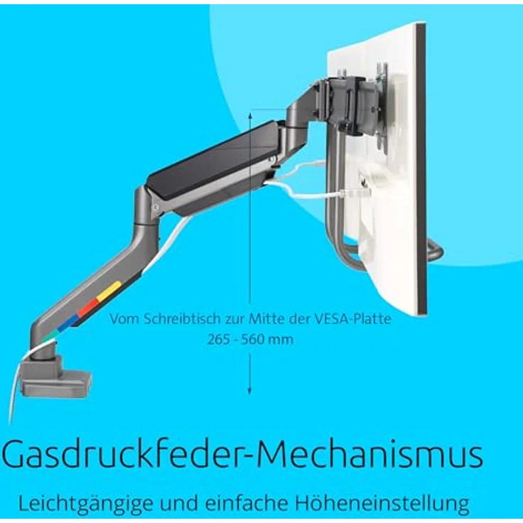 Kensington SmartFit Dual Monitor Arm, Gasfeder Monitor Halterung für zwei 32-Zoll Monitore, grau – Bild 5