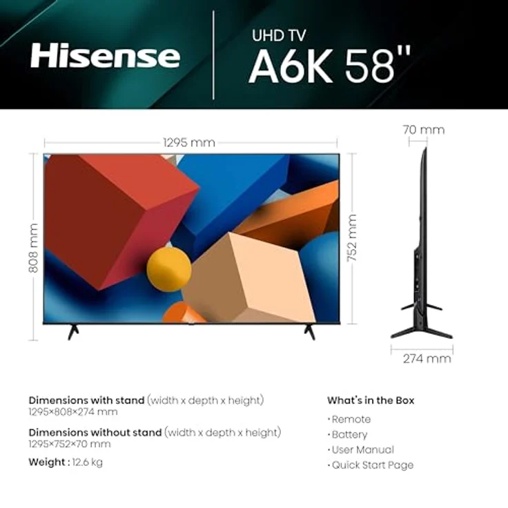 Hisense 58A6K, 58 Zoll LED 4K Ultra HD Smart TV mit Full-LED-Hintergrundbeleuchtung und WLAN-Funktion – Bild 2