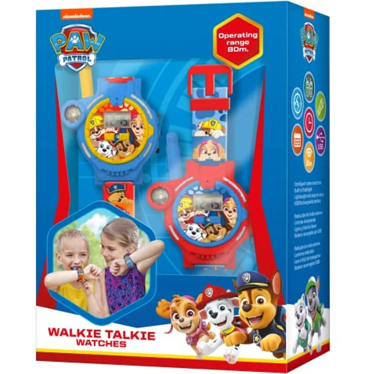 Kids Euroswan Walkie Talkie Paw Patrol Set mit Armbanduhren und Kompass, Batteriebetrieben, USB-Ladekabel, 2er Pack, Kunststoff/Silikon – Bild 2