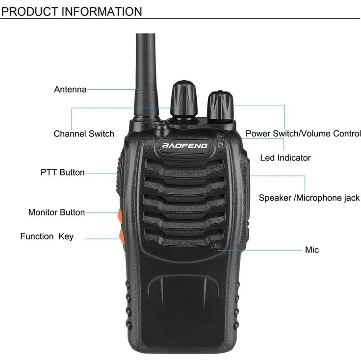 Baofeng BF-88A FRS Funkgerät 2er-Set, 16 Kanäle, schwarz, mit CTCSS/DCS und Rauschsperre