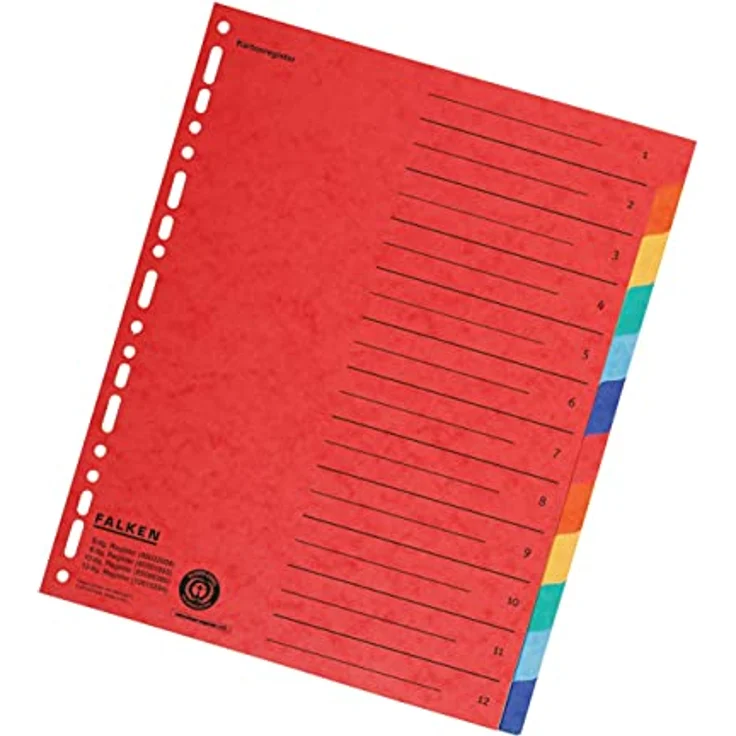 Falken Aktenordner Zahlenregister - 1-12, Karton farbig, A4, 6 Farben, gelocht mit Orgadr, Überbreite, blanko, Manilakarton, mehrfarbig – Bild 3