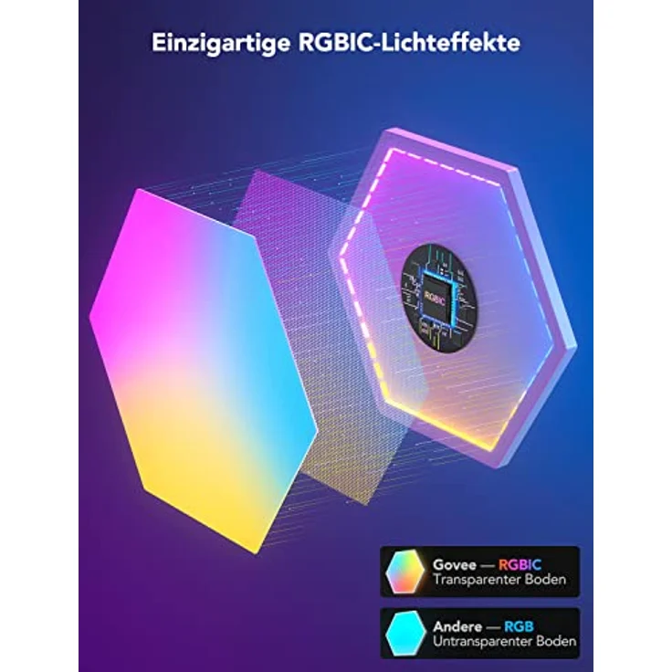 Govee Glide Hexa LED Panels, 10 RGBIC Smart Wandleuchte Innen funktioniert mit Alexa und Google Assistant, Kreative dekorative Wi-Fi Hexagon LED Light Panels Musik Sync für zimmer & Gaming Deko – Bild 3