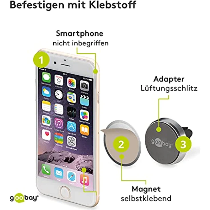 Goobay 38685 Magnethalterungs-Set Universal im Slim Design für Smartphone Auto schwarz-silber – Bild 6