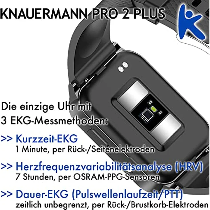 Knauermann PRO 2 Plus, Smartwatch mit Lederarmband, EKG-Sensor, Blutsauerstoffmessung, Benachrichtigungen für Anrufe und Nachrichten – Bild 7