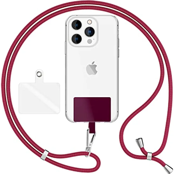 Nalia HoldMe Air, Universal Handykette mit 160 cm Lanyard, verstellbarer Schlaufe & Edelstahlkarabiner, kompatibel mit Full-Cover Hüllen