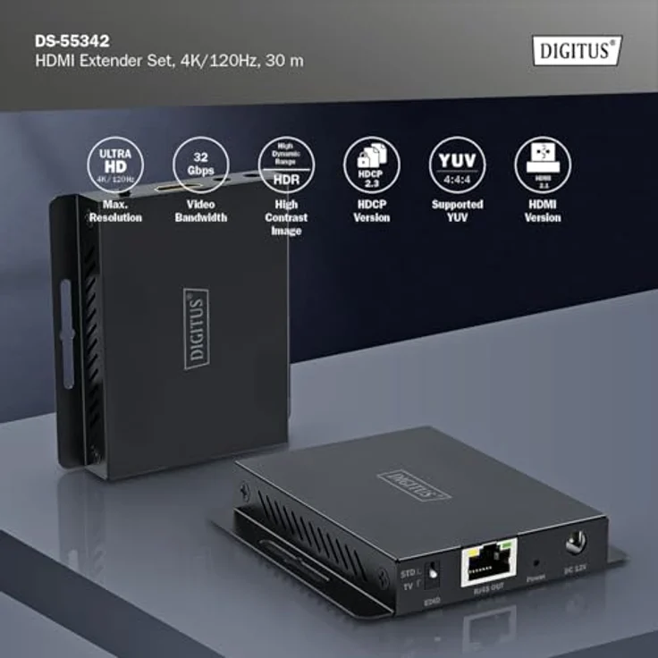 Digitus HDMI Extender Set, 4K/120Hz bis 40 m, KVM Switch mit bi-direktionaler IR-Übertragung, Schwarz – Bild 2