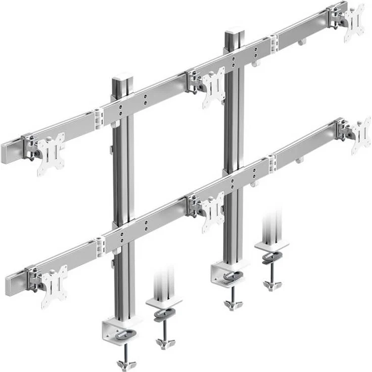 ICY BOX IB-MS666-T6, Monitor-Tischhalterung für 6 Displays bis 32 Zoll, neigbar, schwenkbar, drehbar, rotierbar, Aluminium, Silber