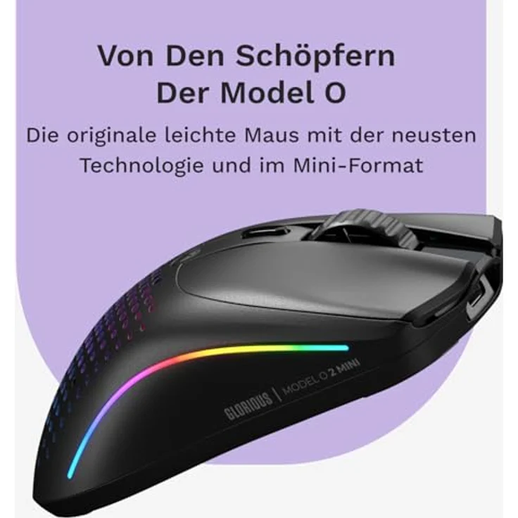 GLORIOUS Model O 2 Mini Wireless Gaming-Maus - Leichte 57g, bis 210 Stunden Akkulaufzeit, Dual Wireless 2.4 GHz und Bluetooth 5.2, optischer Sensor mit 26K, 80M Klicks, 6 Tasten, FPS - Schwarz – Bild 2