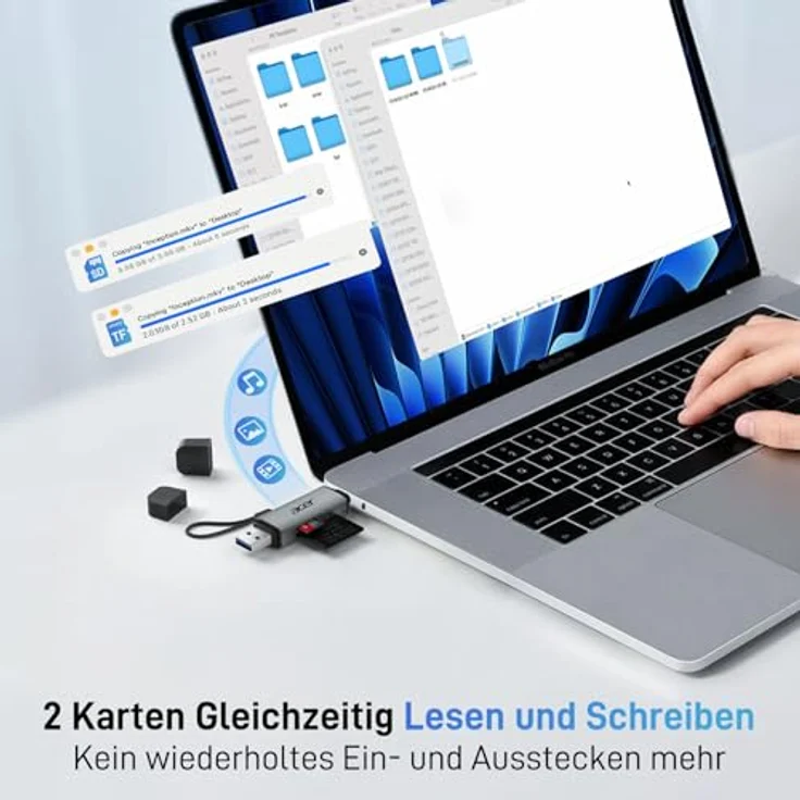 Acer SD Kartenleser, Dual USB 3.0 OTG Adapter für SD/Micro SD/TF/SDHC/SDXC, kompatibel mit iPhone 15/16/17, Android/Windows/macOS, Aluminium Design – Bild 3