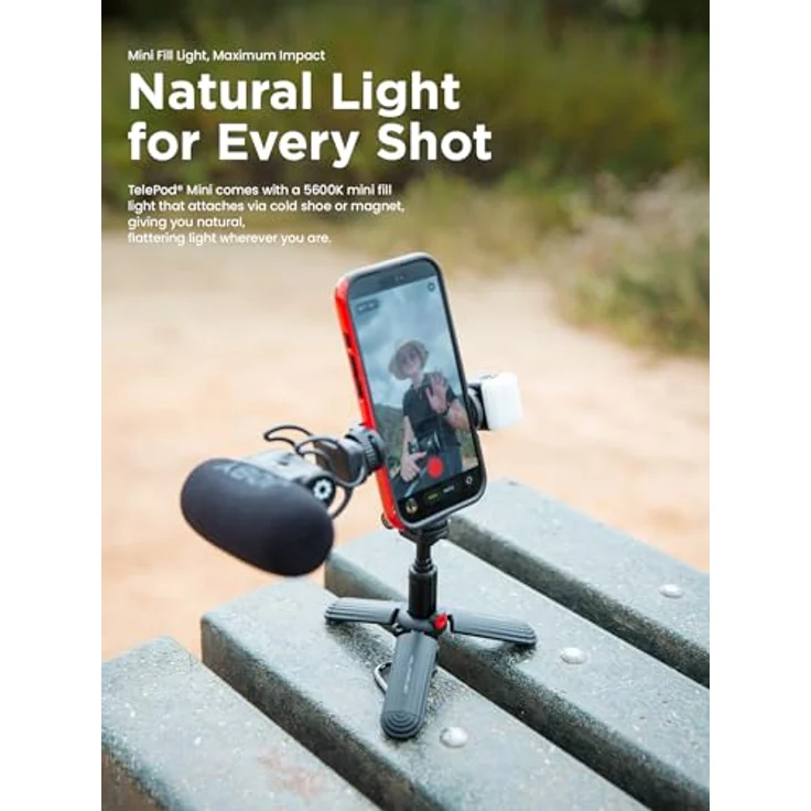 Joby TelePod TP02 Mini Selfie Stick Stativ mit Teleskopstange bis 37,5 cm, 5600K-Fülllicht und Funkfernbedienung – Bild 6
