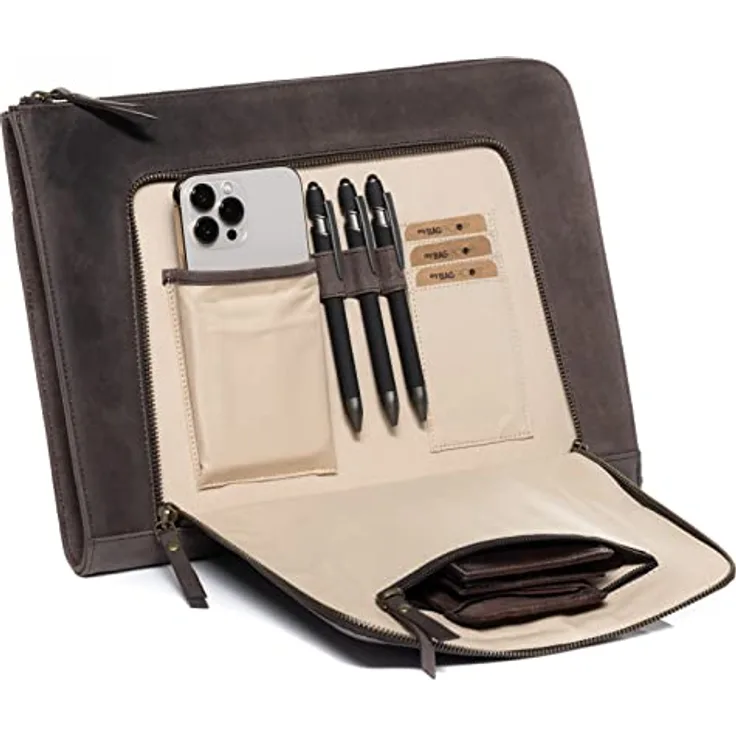 SID & VAIN Laptop-Hülle Chelsea aus echtem Leder - 15.4 Zoll mit Laptop-Fach - handgefertigt braun