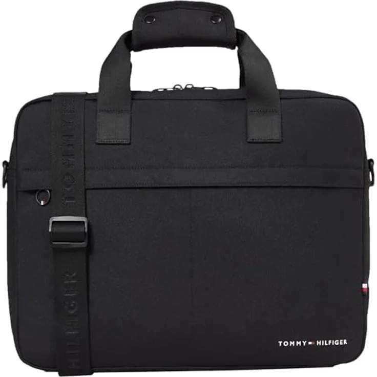 Tommy Hilfiger TH Element Computertasche, Laptop-Tragetasche bis 15,6 Zoll, wasserabweisendes Polyester, Schwarz