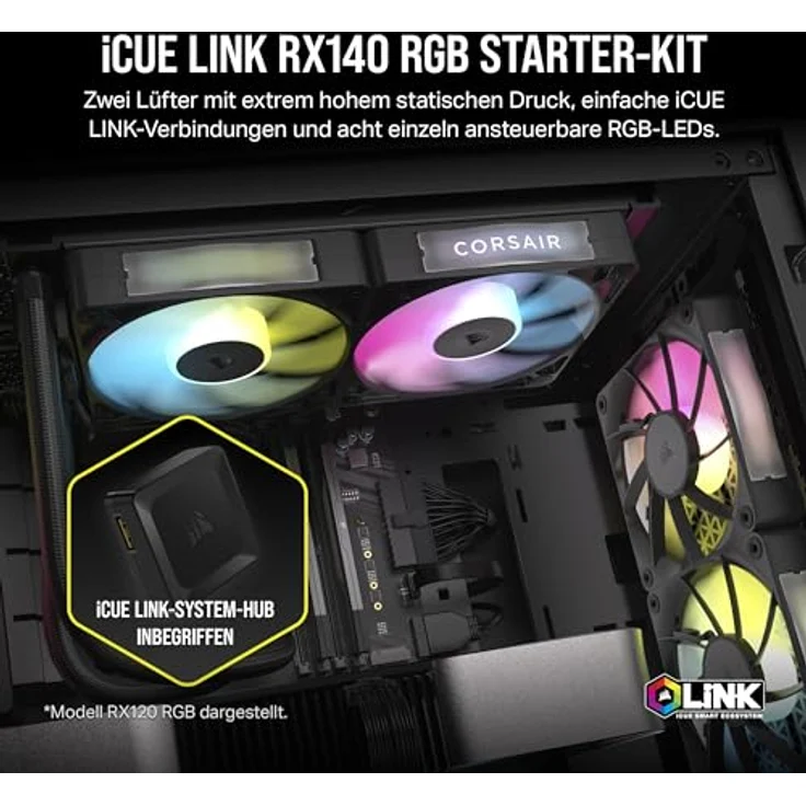 CORSAIR iCUE LINK RX140 RGB 140mm PWM-Lüfters mit iCUE LINK System Hub - Magnetisches Kuppellager - Dual Pack - Schwarz – Bild 2