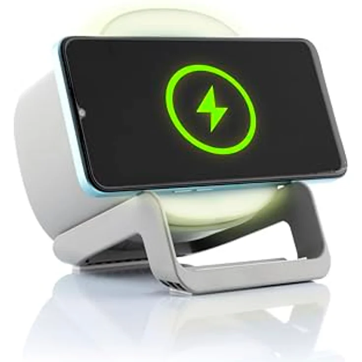 InnovaGoods 4 in 1 Kabelloses Ladegerät mit LED-Lampe, Bluetooth Lautsprecher, Induktionsladung 10W, Touch-Steuerung, rutschfest, Grau – Bild 5