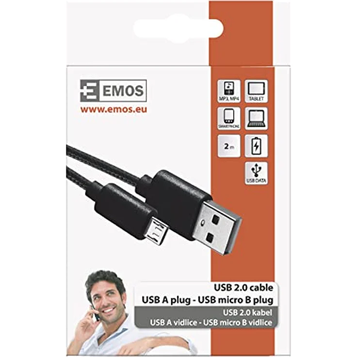 EMOS micro-USB Schnellladekabel auf USB-A 2.0, 480 Mbit/s Ladekabel Typ A auf micro-B für Schnellladen und Datenübertragung, 2 m, schwarz – Bild 2