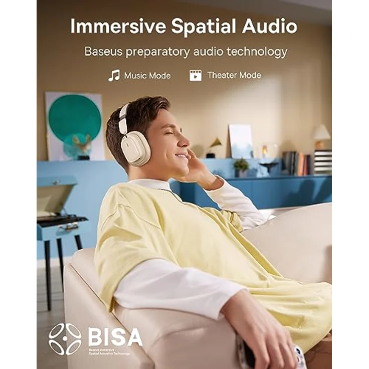 Baseus H1i Bowie ANC Kopfhörer, Noise-Cancelling mit 100 Stunden Akkulaufzeit, weiß – Bild 4