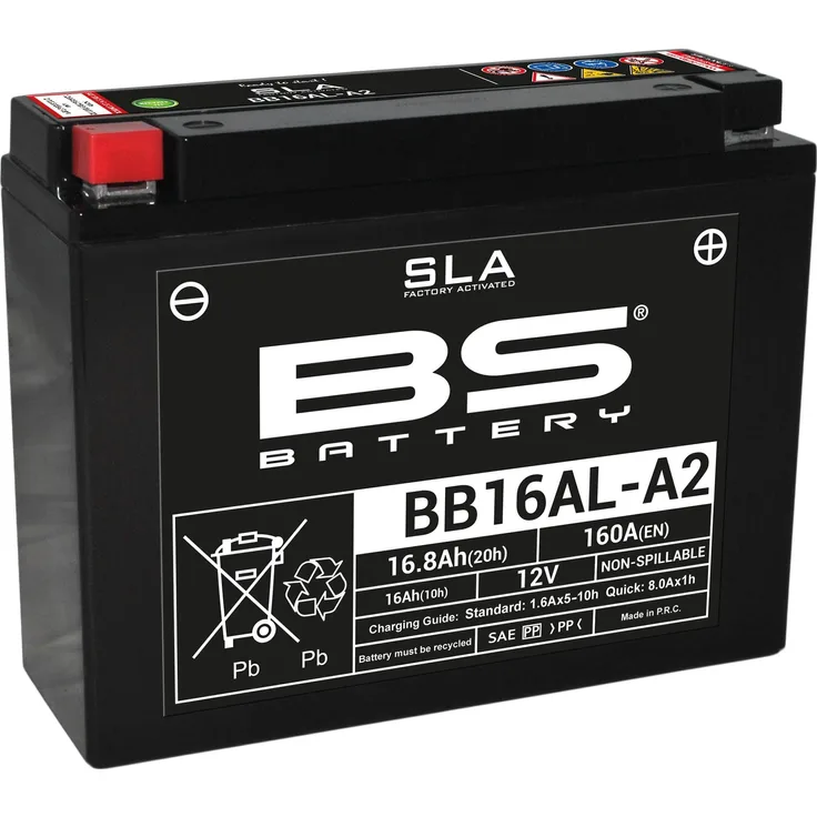 BS Battery BB16AL-A2, Wartungsfreie AGM-Batterie, 12V 16Ah, werkseitig aktiviert, hohe Vibrationsbeständigkeit