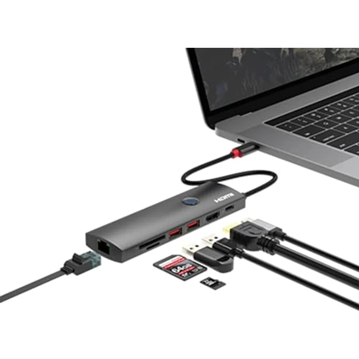 ROLINE USB 3.2 Gen2 Typ C Multiport Dockingstation, HDMI 4K60, 2x USB 3.2 Gen2, 1x USB C PD, 1x Gigabit Ethernet, 1x SD/microSD Kartenleser – Bild 4