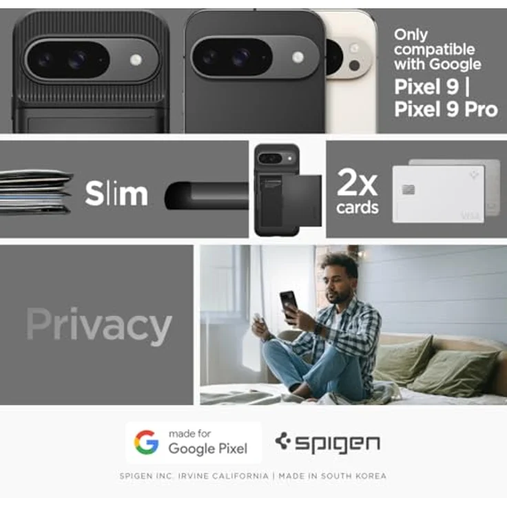 Spigen Slim Armor CS Hülle für Google Pixel 9 Pro und Pixel 9 [Made for Google] -Schwarz, mit eingebautem Kartenfach und doppelschichtiger Schutzhülle – Bild 2