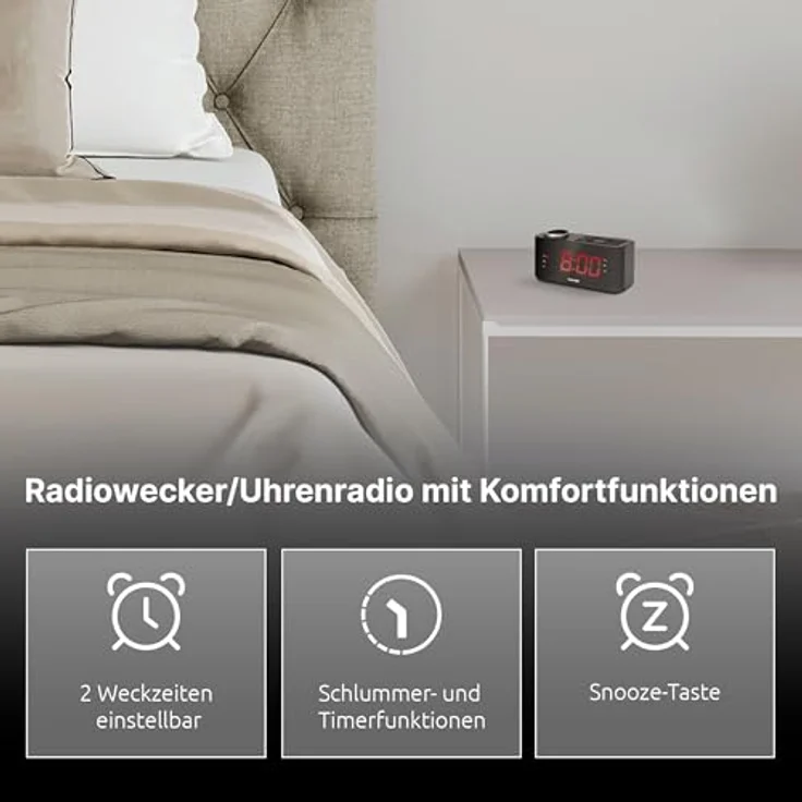 TechniSat DIGICLOCK 3 – UKW Projektionswecker für Schlafzimmer (180° Projektor, Zwei Weckzeiten, Schlummerfunktion, einstellbares LCD-Display, Batterie Backup) in Schwarz – Bild 4