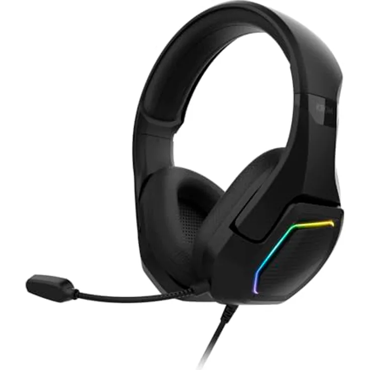 KROM KOPA 7.1-50-mm-Kopfhörer mit virtuellem 7.1-Sound, RGB-Regenbogenbeleuchtung, integriertem Lautstärkeregler und Mikrofon, verstellbarem und leichtem Kopfband, USB-Anschluss, schwarz
