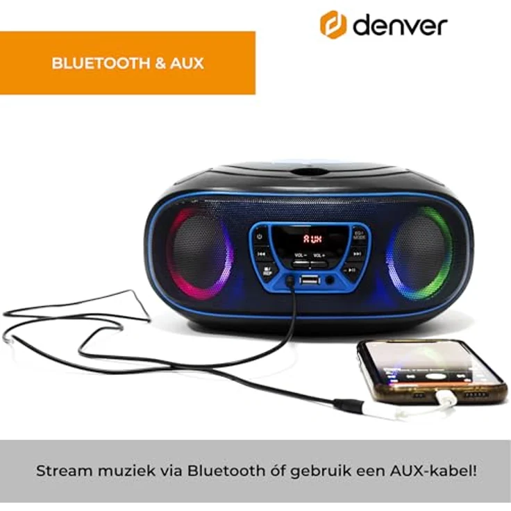 Denver Electronics TCL-212BT Blue - CD-Player (4 W, FM, Extern, Tragbarer CD-Player, Schwarz, Blau, 3,5 mm) – Bild 3