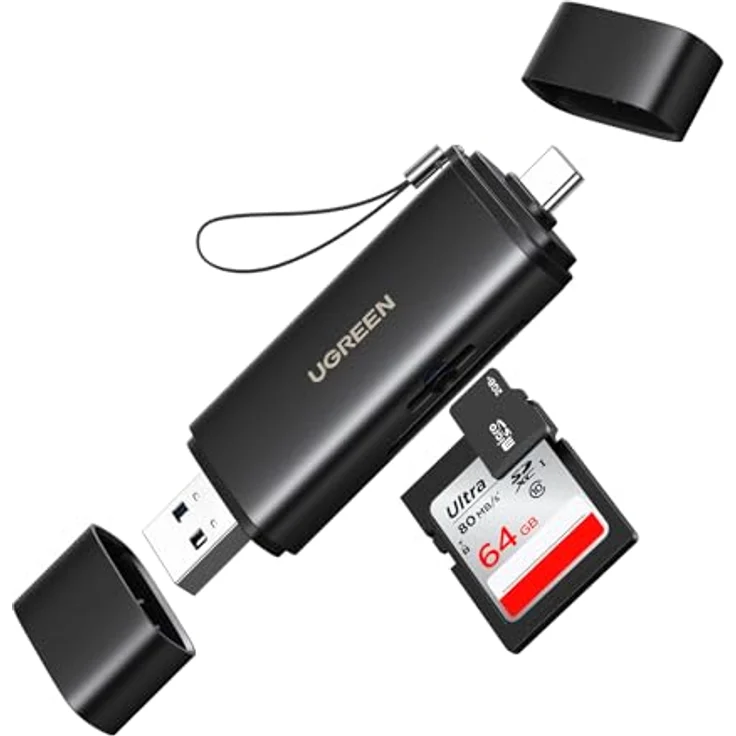 UGREEN 2in1 USB-C / USB-A SD 4.0 UHS-II Card Reader, kompakter Kartenleser mit Lesegeschwindigkeiten bis zu 312 MB/s, schwarz – Bild 1
