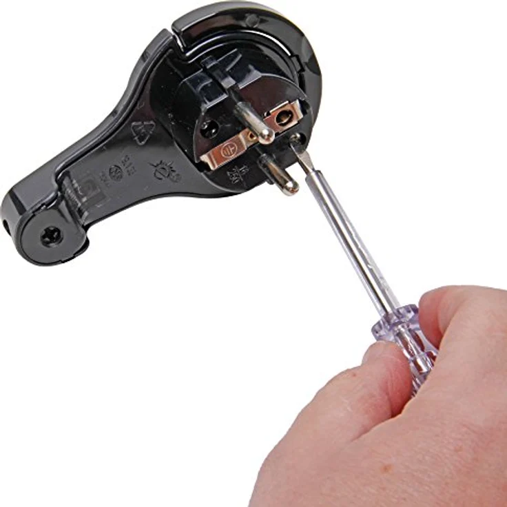 Kopp Schutzkontakt-Winkelstecker, extraflach aus Kunststoff (8mm Höhe), mit Klappgriff und Knickschutz, 250V (16A), für Kabel bis 3x1,5 mm², IP20, schwarz, 172005030 – Bild 3