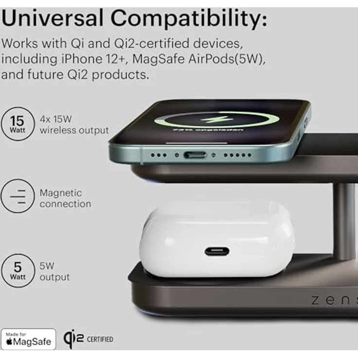 Zens Fast Charger Pro 15 W, Wireless Charger mit universeller Qi-Kompatibilität, Schwarz – Bild 4