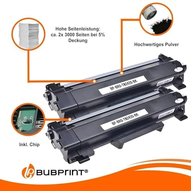 Bubprint 2 Toner kompatibel mit Brother TN-2420 TN-2410, Schwarz, 2 Kartuschen mit je 3.000 Seiten Reichweite, gestochen scharfe Druckqualität – Bild 3