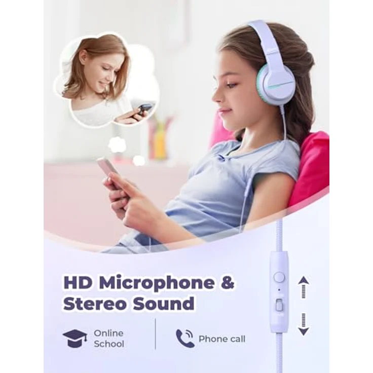 iClever HS19S Kinder Kopfhörer, Kabelgebundene Over Ear Kopfhörer mit 85dBA Lautstärkebegrenzung, Faltbar, Hi-Fi Stereo-Sound, 3,5 mm Anschluss, für iPad und Computer – Bild 4