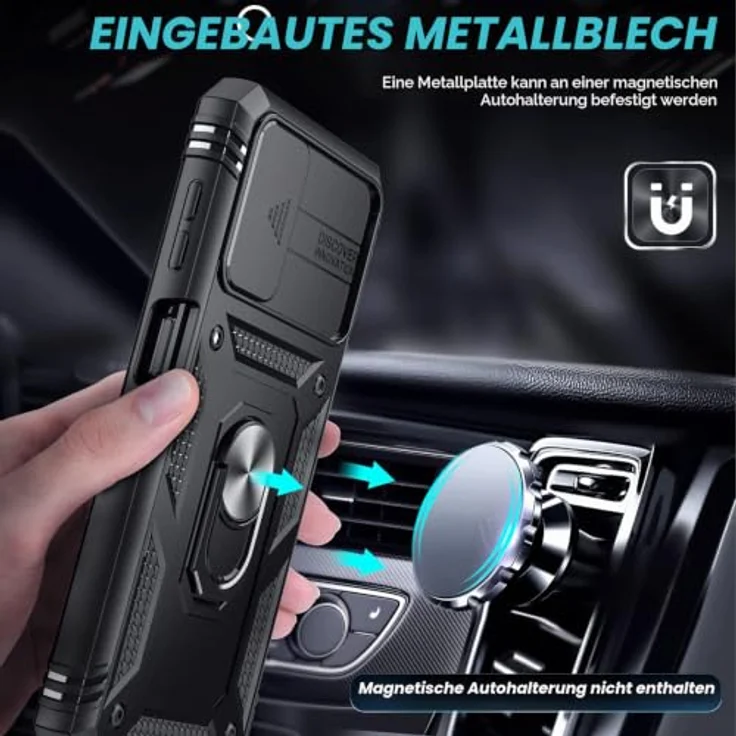 LeYi Hülle für Samsung Galaxy A13 5G/A04S, Hybrid Handyhülle mit Kameraschutz und 2 Schutzfolien, militärischer Standard, schwarz, mit Metall Ring Ständer – Bild 4