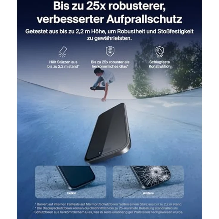 Belkin UltraGlass 2, Displayschutzfolie für Apple iPhone 17 Pro, transparent, 2,7 mal widerstandsfähiger als Hartglas, nur 0,29 mm dünn, antimikrobielle Beschichtung – Bild 2